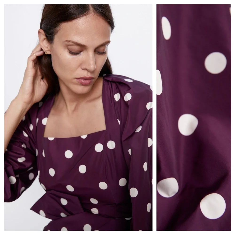NWT. Zara Polka Dots Taffeta Blouse. Size S.